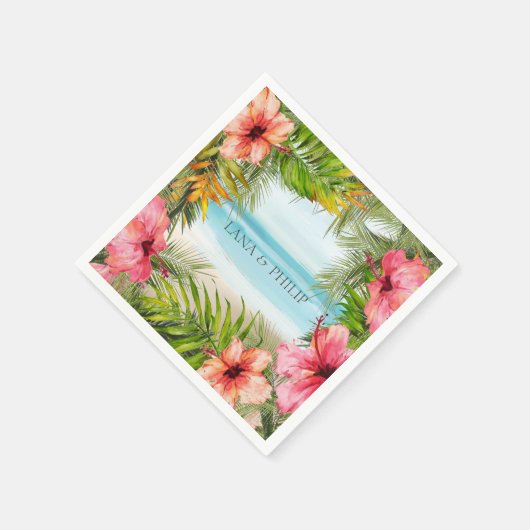Inselparadies | Tropische Blume und Palmen Serviette (Ecke)