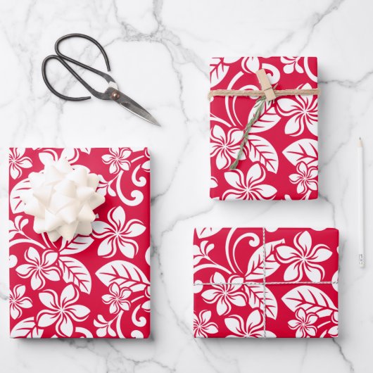 INSELPLUMERIE (ROT IN STRAWBERRY) GESCHENKPAPIER SET (Vorderseite)