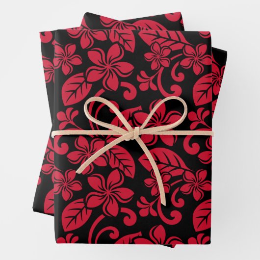 INSELPLUMERIE (SCHWARZ/ROT) GESCHENKPAPIER SET (Beispiel)