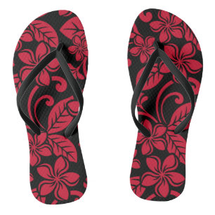 INSELPLUMERIE (SCHWARZ/ROT) Paar Flip Flops Badesandalen