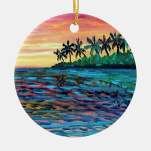Inselsonnenuntergang-Weihnachtsbaumanhänger Keramikornament