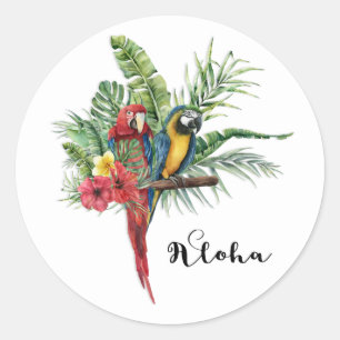 Inselvögel Tropische Blumen Botanisch Runder Aufkleber