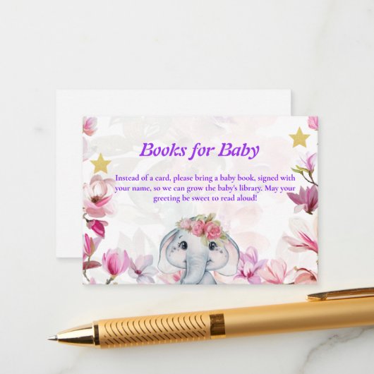 Insert Card Books for Baby Elephant Floral. (Vorderseite/Rückseite Beispiel)