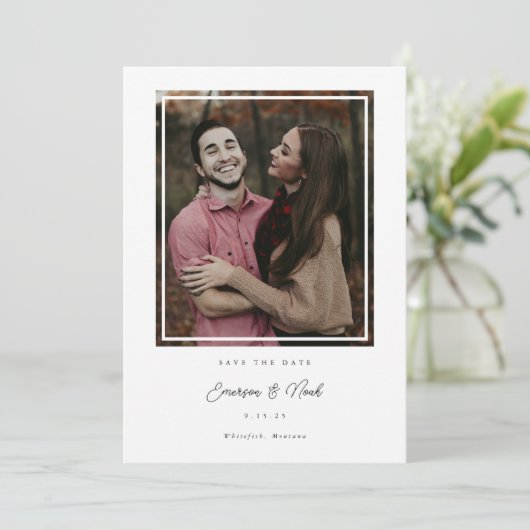 Inside Frame Modern Save the Date Foto Card (Stehend Vorderseite)