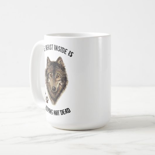 Inspiration, aber Spaß Biest Zitat Wolf Tier Kaffeetasse (Vorderseite Links)