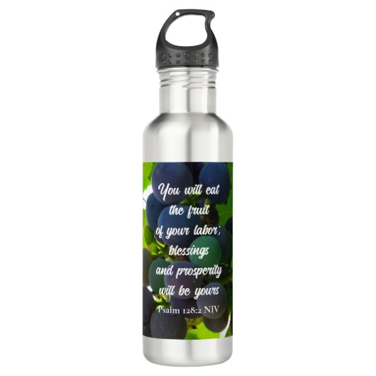 Inspiration Bibel Verse Segnung Lila Trauben Edelstahlflasche (Vorderseite)