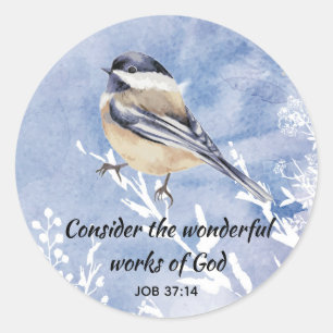 Inspiration Bibel Zitat Chhickadee Bird Art Runder Aufkleber