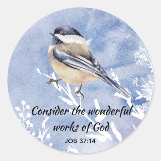 Inspiration Bibel Zitat Chhickadee Bird Art Runder Aufkleber (Vorderseite)