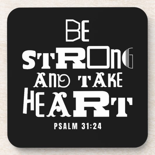 Inspiration Bibel Zitat stark sein und Herz nehmen Getränkeuntersetzer (Vorderseite)