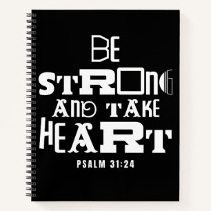 Inspiration Bibel Zitat stark sein und Herz nehmen Notizblock