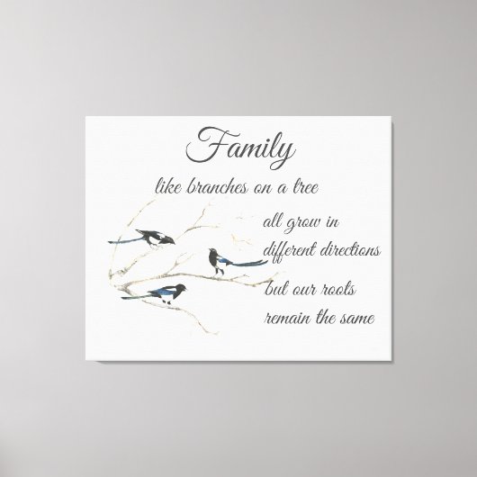 Inspiration Family Quote Magpie Bird Art Leinwanddruck (Vorderseite)
