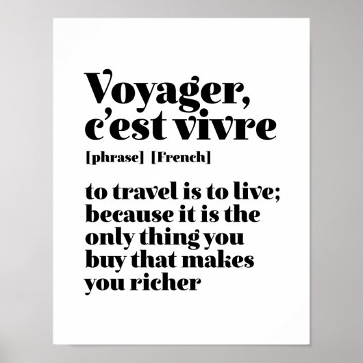 Inspiration Französisch Reise Voyager C'est Vivre Poster (Vorne)