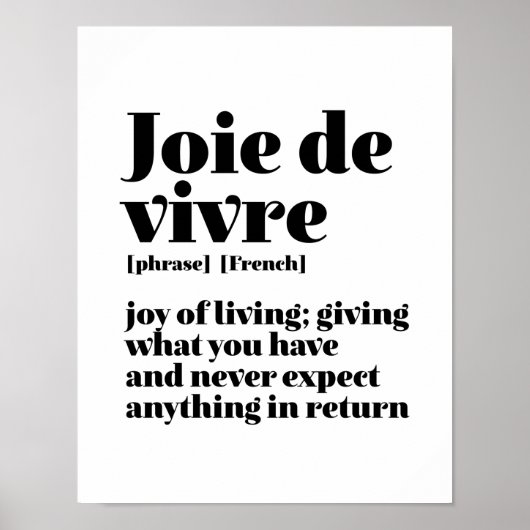 Inspiration Französisch Word Joy of Life Vivre Poster (Vorne)