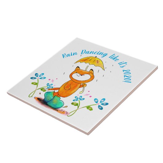 Inspiration Frühlingsfox mit Regenschirm Fliese (Seite)