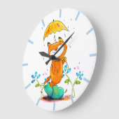 Inspiration Frühlingsfox mit Regenschirm Große Wanduhr (Winkel)