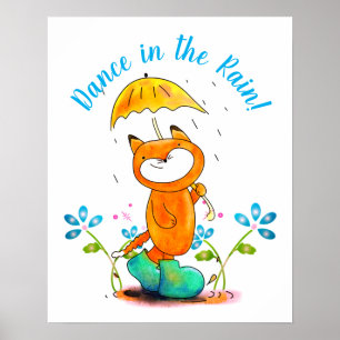 Inspiration Frühlingsfox mit Regenschirm Poster