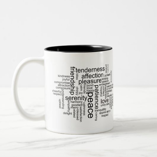 Inspiration für Frieden und Liebe Zweifarbige Tasse (Links)