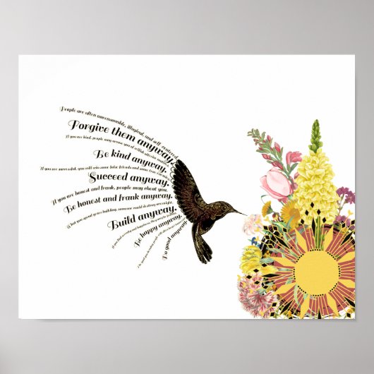 Inspiration Gebet Kolibri, Sonne und Blume Poster (Vorne)