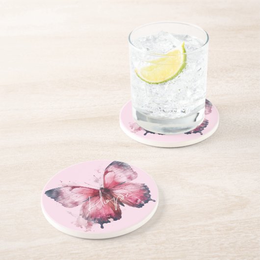 Inspiration Hope Pink Butterfly Getränkeuntersetzer (Seite)