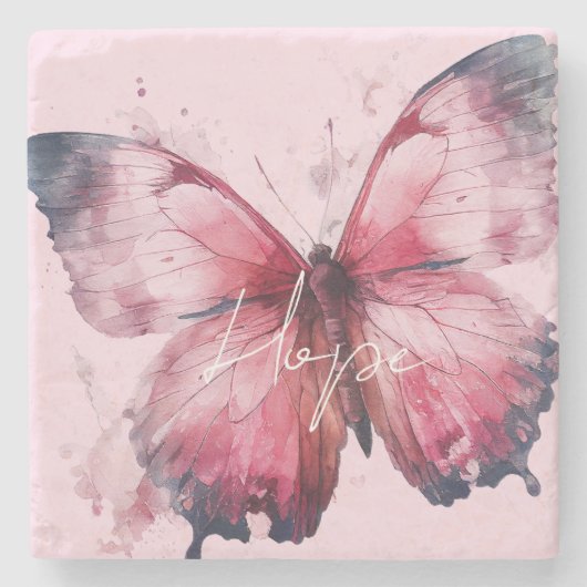 Inspiration Hope Pink Butterfly Steinuntersetzer (Vorderseite)