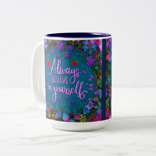 Inspiration Hübsche Blütenglaube an dich selbst Zweifarbige Tasse (Vorderseite Links)