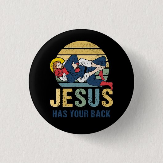 Inspiration Jesus hat Ihren Rücken Jiu Jitsu Retro Button (Vorderseite)