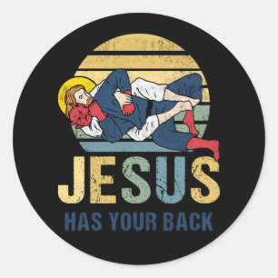Inspiration Jesus hat Ihren Rücken Jiu Jitsu Retro Runder Aufkleber