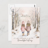 Inspiration kleine Mädchen schneebedeckte Wälder W Postkarte (Vorne/Hinten)