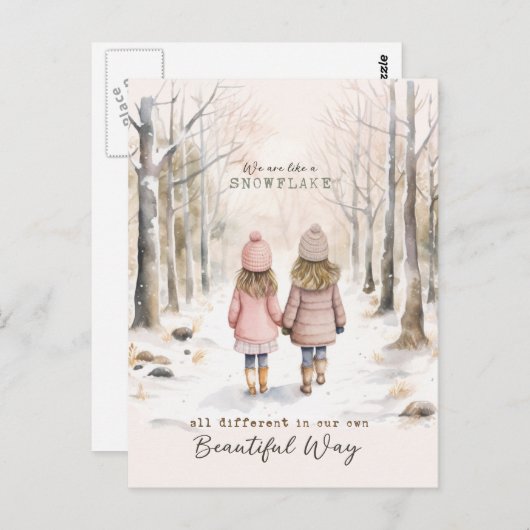 Inspiration kleine Mädchen schneebedeckte Wälder W Postkarte (Vorne/Hinten)