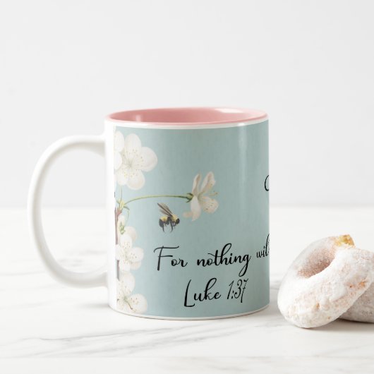 Inspiration Luke 137 Zitat Blaue Blütenbiene Zweifarbige Tasse (Mit Donut)