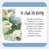 Inspiration machte er mich wert quadratischer aufkleber (Vorderseite)