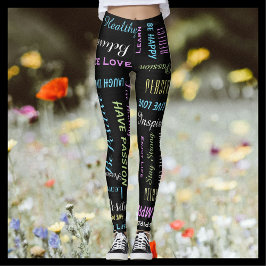 Inspiration Motivierend Black and Pastel Yoga Leggings