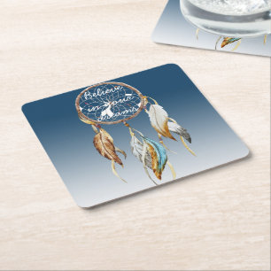 Inspiration Navy Blue Ombre Dream Catcher Rechteckiger Pappuntersetzer
