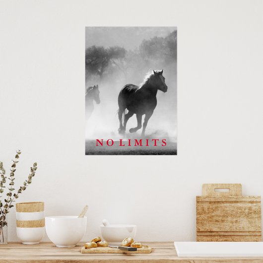 Inspiration No Limits Schwarz-weiß Pferde Artwork Poster (Küche)