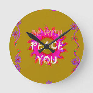Inspiration "Peace Be with You" Vector Design Runde Wanduhr
