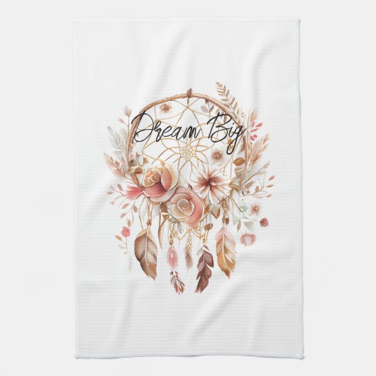 Inspiration Pink Dream Catcher Boho Floral Geschirrtuch (Vertikal)