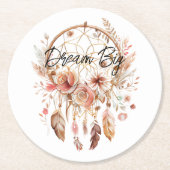 Inspiration Pink Dream Catcher Boho Floral Runder Pappuntersetzer (Vorderseite)