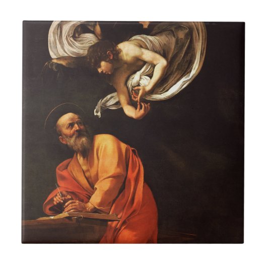 Inspiration Saint Matthew Caravaggio Malkunst Fliese (Vorderseite)