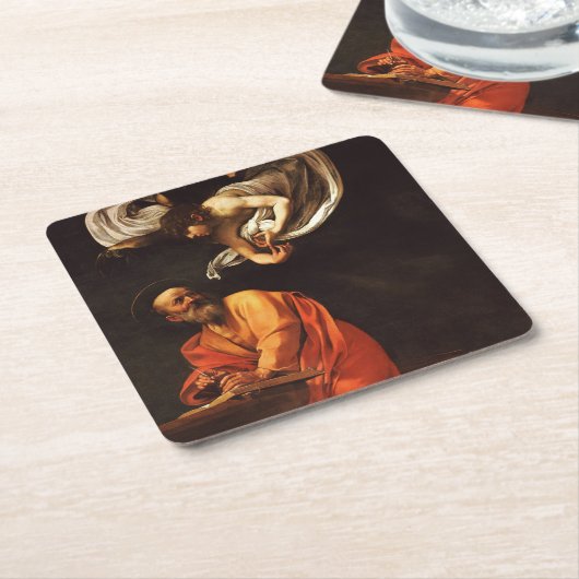 Inspiration Saint Matthew Caravaggio Malkunst Rechteckiger Pappuntersetzer (angewinkelt)