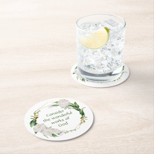 Inspiration Scripting White Roses Blume Runder Pappuntersetzer (Vor Ort)