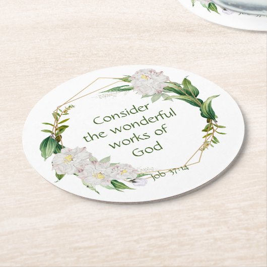 Inspiration Scripting White Roses Blume Runder Pappuntersetzer (Angewinkelt)