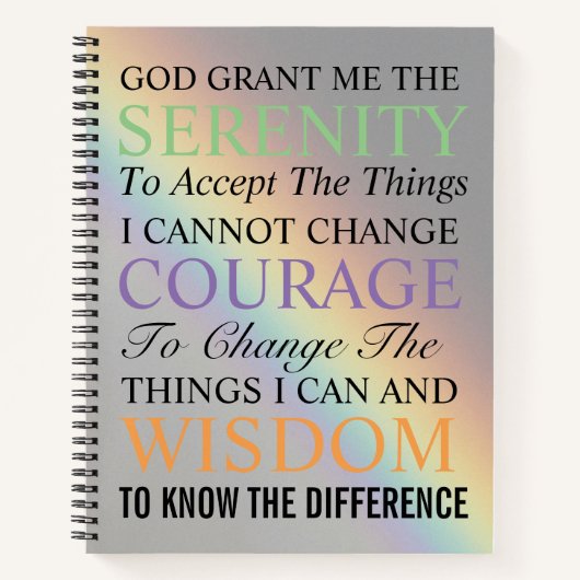 Inspiration Serenity Gebet Farbenfrohe Regenbogen Notizblock (Vorderseite)