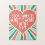 Inspiration Social Work Zitat Herz Retro Farben Puzzle<br><div class="desc">Sozialarbeiter machen die Welt zu einem besseren Ort. Ein schönes,  inspirierendes soziales Arbeitsgeschenk für einen Sozialdienstleister mit hübschem Retro-Herz und fröhlichen Farben in einem niedlichen Sonnenbrand.</div>