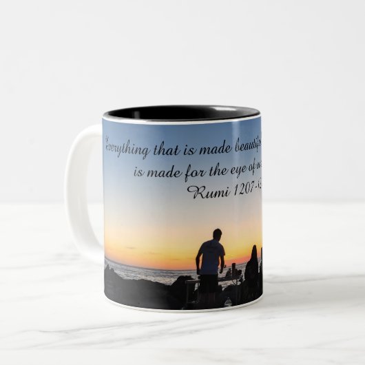 Inspiration Tasse mit Sonnenuntergang und Rumi Zit (Vorderseite Links)