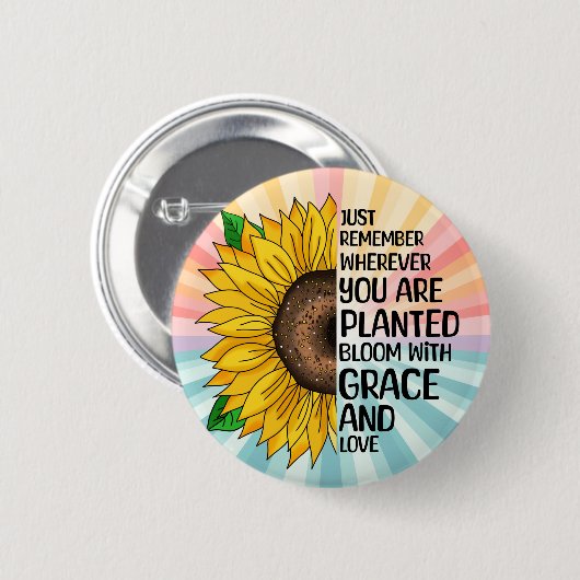 Inspiration und handgezeichnete Sonnenblume Button (Vorne & Hinten)