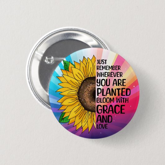 Inspiration und handgezeichnete Sonnenblume Button (Vorne & Hinten)