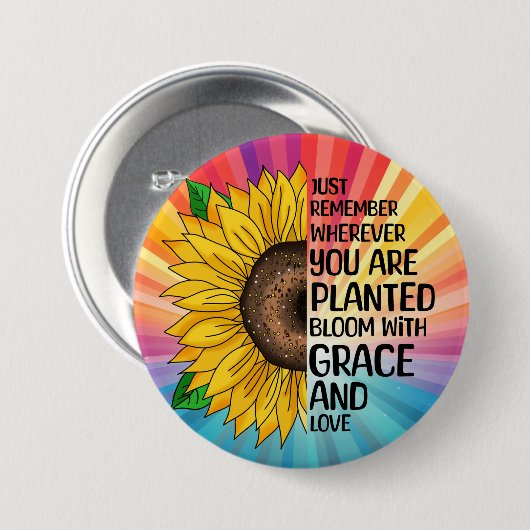 Inspiration und handgezeichnete Sonnenblume Button (Vorne & Hinten)