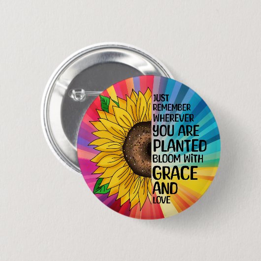 Inspiration und handgezeichnete Sonnenblume Button (Vorne & Hinten)