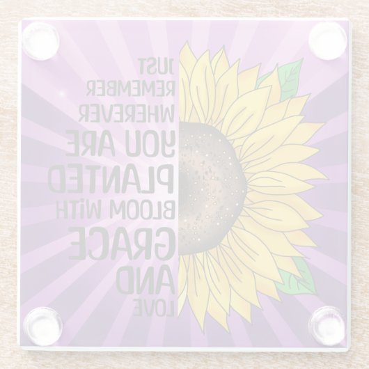 Inspiration und handgezeichnete Sonnenblume Glasuntersetzer (Rückseite)