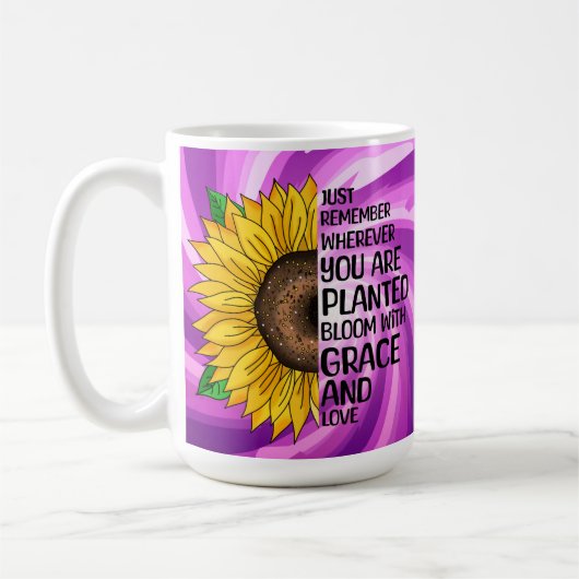 Inspiration und handgezeichnete Sonnenblume Kaffeetasse (Links)